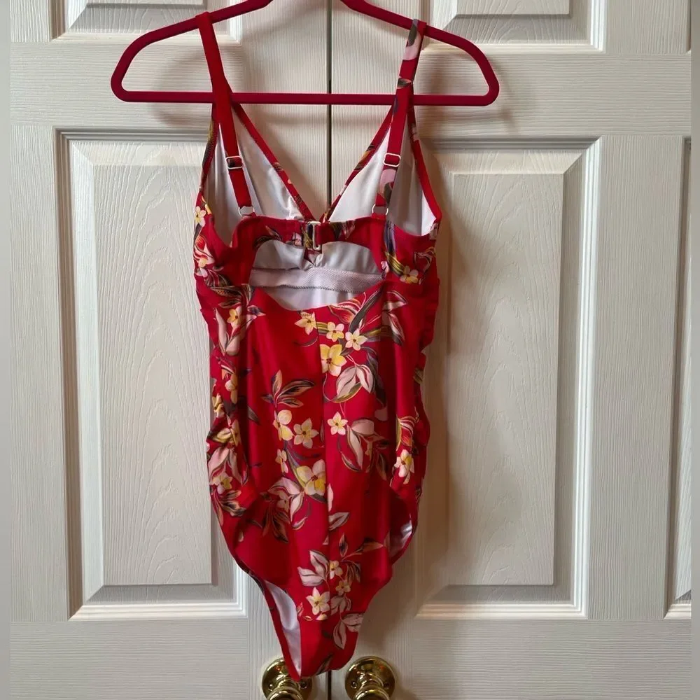 Maternity Floral Red One-Piece Swimsuit Size M
